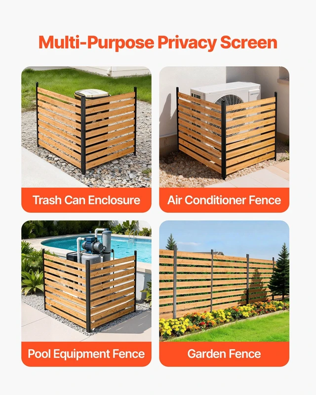 Alt view image 6 of 8 - VEVOR Wooden Privacy Fence, 48 x 49 x 28 inch Air Conditioner Fence, 2 Panel Solid Outdoor Wood Privacy Screen with Metal Stakes, Steel Frame, Trash Can Hider Fences Suitable for Garden, Pool