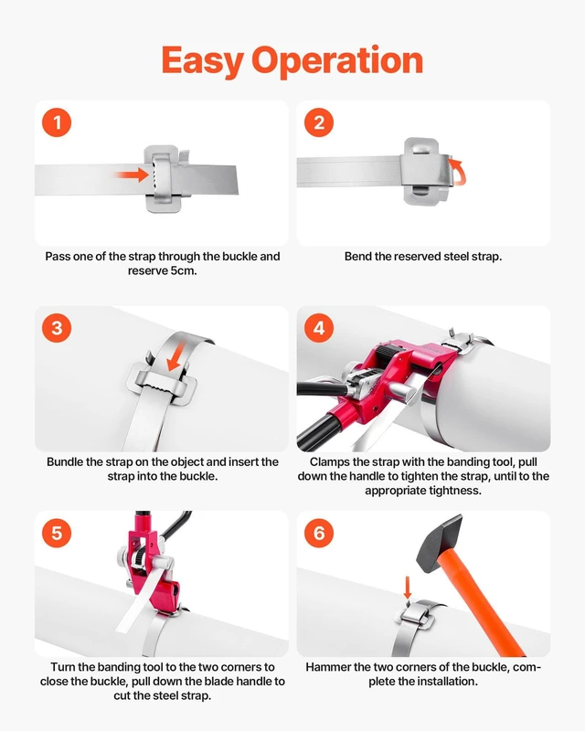 Alt view image 3 of 8 - VEVOR Steel Banding Strapping Kit, Heavy Duty Banding Sealer Tool with 100 ft Binding Straps, 100 Metal Clasps, Manual Pallet Packaging Strapping Kit for Warehouse, Transportation, Industrial Bundling