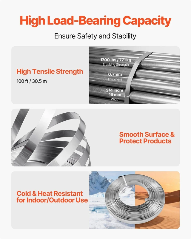 Alt view image 5 of 8 - VEVOR Steel Banding Strapping Kit, Heavy Duty Banding Sealer Tool with 100 ft Binding Straps, 100 Metal Clasps, Manual Pallet Packaging Strapping Kit for Warehouse, Transportation, Industrial Bundling
