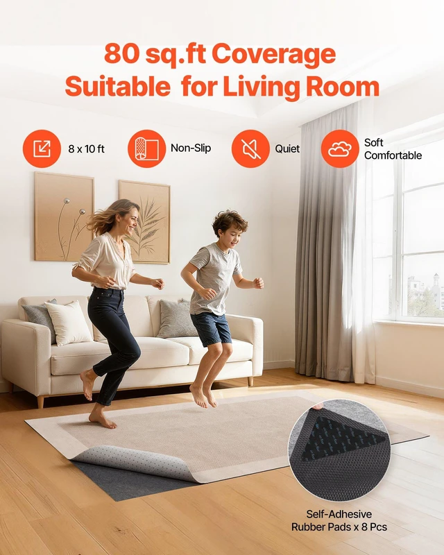 Alt view image 2 of 8 - VEVOR Rug Pad 8 x 10 ft, Non-slip Carpet Area Pad, Rug Mat Padding with Dual Surface Felt Cushion & Rubber Gripper, Hardwood Floor Protection for All Floors, Finishes, Keeps Carpets in Place