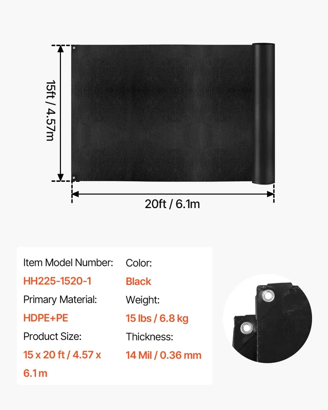 Alt view image 7 of 8 - VEVOR 15 x 20 ft Pond Liner, 14 Mil Thickness, 3-Layer Reinforced PE Fish Koi Pond Liner for Outdoor Ponds, with Hemmed Edge and 4 Metal Buttonholes, for Water Garden, Waterfall, and Fountains, Black