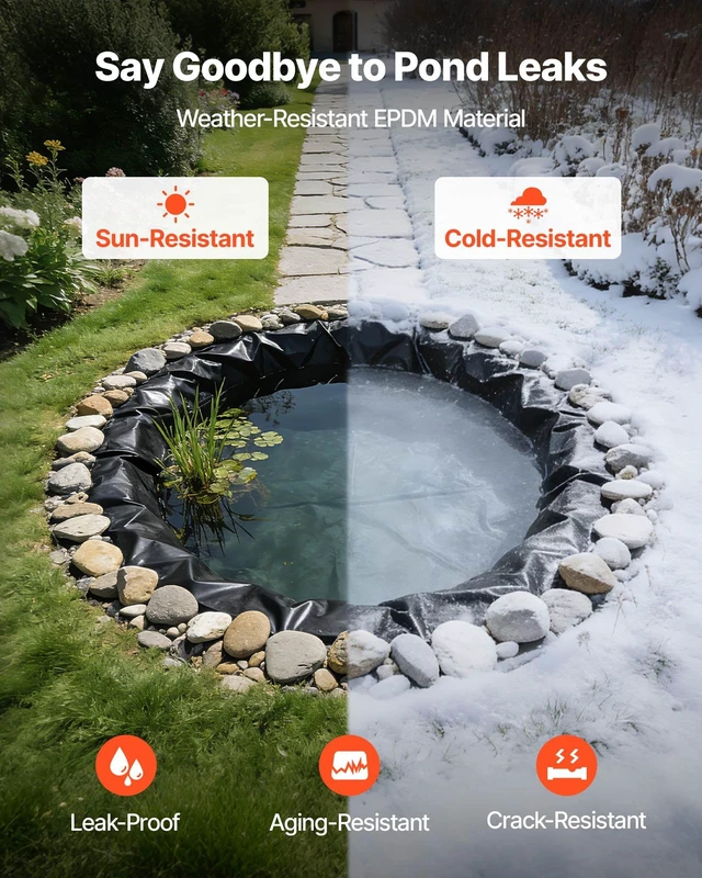 Alt view image 3 of 8 - VEVOR 8 x 10 ft Pond Liner, 45 Mil Thickness, EPDM Rubber Material Fish Pond Liner for Outdoor Ponds, Easy to Cut, Durable & Leakproof, for Water Garden, Waterfall, Fishpond, Koi, Fountains, Black