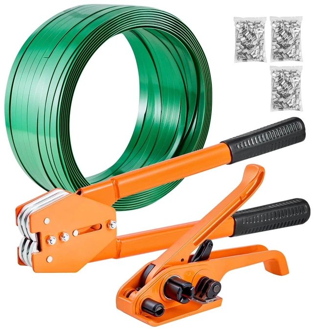 Main image of VEVOR Banding Strapping Kit, Heavy Duty Banding Sealer Tool with 1000 ft Length PET Band, 300 Metal Seals, Plastic Manual Pallet Packaging Strapping Kit for Warehouse/Shipping/Moving/Home, Orange