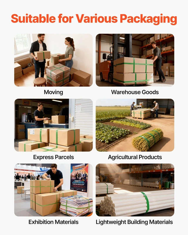 Alt view image 6 of 8 - VEVOR Banding Strapping Kit, Heavy Duty Banding Sealer Tool with 1000 ft Length PET Band, 300 Metal Seals, Plastic Manual Pallet Packaging Strapping Kit for Warehouse/Shipping/Moving/Home, Orange