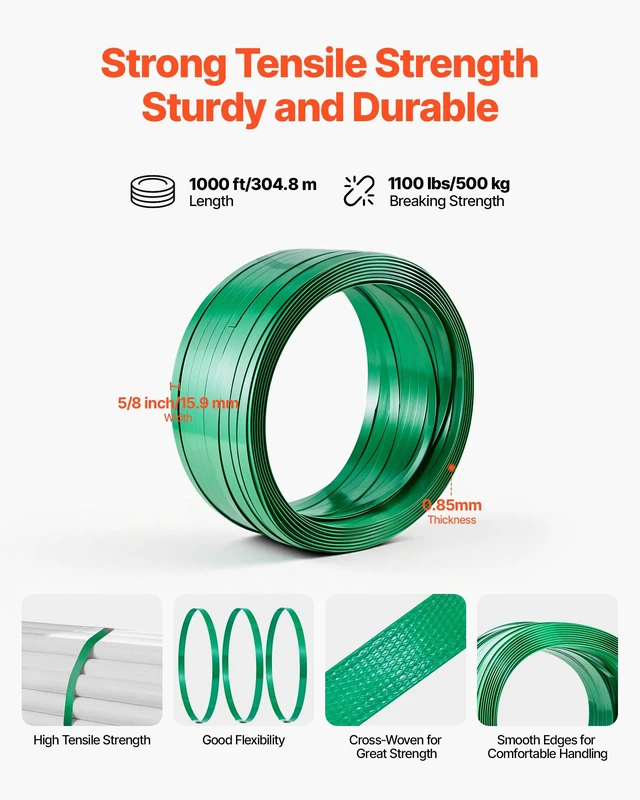 Alt view image 5 of 8 - VEVOR Banding Strapping Kit, Heavy Duty Banding Sealer Tool with 1000 ft Length PET Band, 300 Metal Seals, Plastic Manual Pallet Packaging Strapping Kit for Warehouse/Shipping/Moving/Home, Orange
