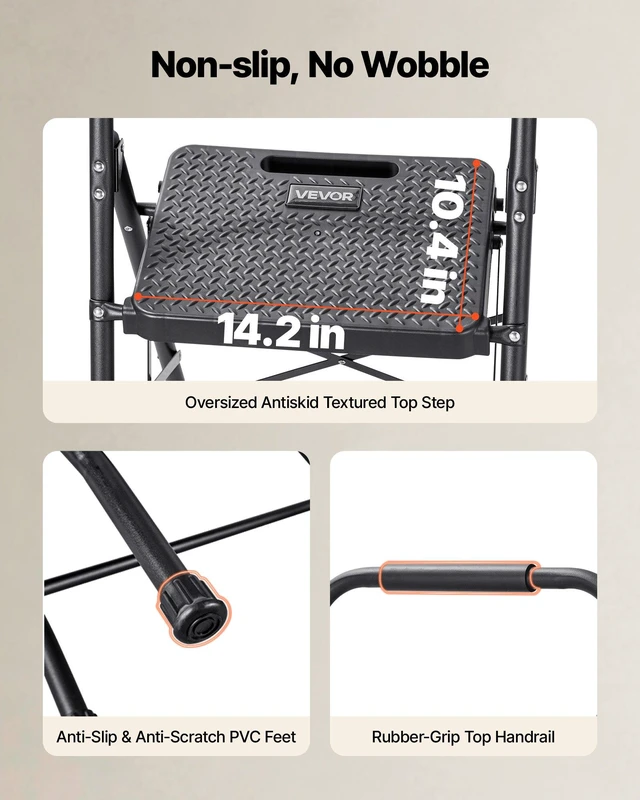 Alt view image 3 of 8 - VEVOR 3 Step Ladder, Folding Step Stool with Wide Anti-Slip Pedal and Comfort Handgrip, Lightweight 600 lbs Capacity Portable Steel Ladder, Multi-Use for Kitchen, Home, Household and Office, Black