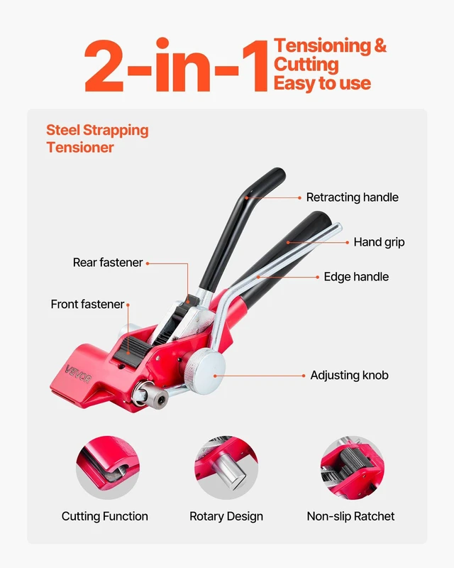 Alt view image 4 of 8 - VEVOR Steel Banding Strapping Kit, Heavy Duty Banding Sealer Tool with 100 ft Binding Straps, 100 Metal Clasps, Manual Pallet Packaging Strapping Kit for Warehouse, Transportation, Industrial Bundling