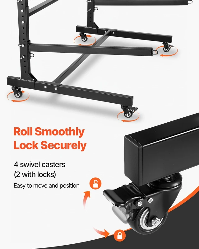 Alt view image 5 of 8 - VEVOR Kayak Storage Rack for 3 Kayaks, Holds 200 lbs, Heavy Duty Adjustable Freestanding Stand with Lockable Wheels for Indoor Outdoor Garage Shed Dock, Holder for Canoe, SUP, Surfboard & Paddleboard