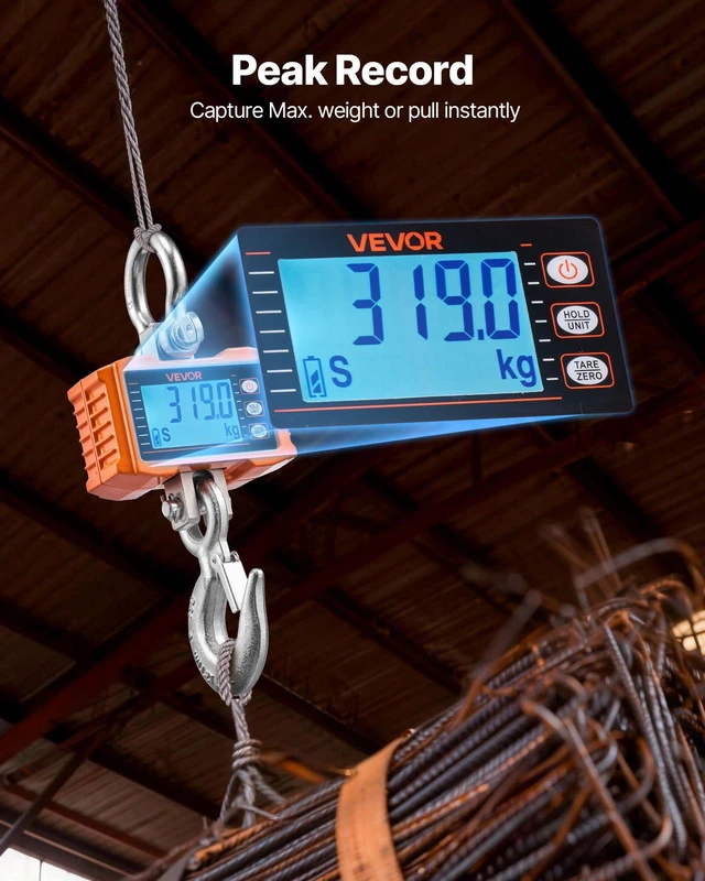 Alt view image 4 of 8 - VEVOR Digital Crane Scale, 4400 lbs/2000 kg Max Capacity, Heavy Duty Industrial Hanging Scale with Cast Aluminum Case & LCD Display, 1 lbs Division & 3 Unit Switch, Remote Control for Garage Factory
