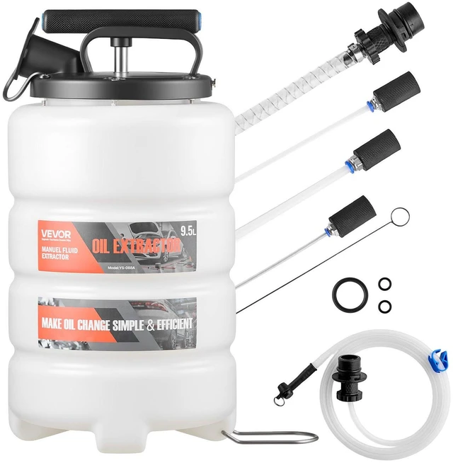 Main image of VEVOR Fluid Extractor, 9.5 L Capacity, Manual Vacuum Oil Extractor Pump with 59 in Long Horse & Three 47 in Extension Tubes, Oil Change Pump with HDPE Tank for Cars, Lawn Mowers, Boats, Motorcycles