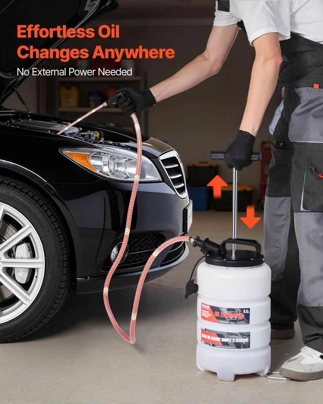 Alt view image 3 of 8 - VEVOR Fluid Extractor, 9.5 L Capacity, Manual Vacuum Oil Extractor Pump with 59 in Long Horse & Three 47 in Extension Tubes, Oil Change Pump with HDPE Tank for Cars, Lawn Mowers, Boats, Motorcycles