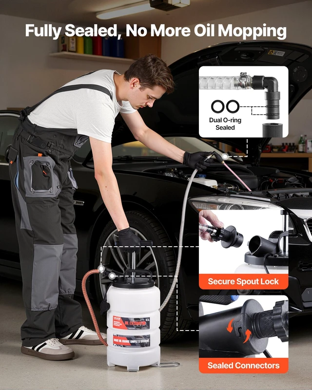 Alt view image 2 of 8 - VEVOR Fluid Extractor, 9.5 L Capacity, Manual Vacuum Oil Extractor Pump with 59 in Long Horse & Three 47 in Extension Tubes, Oil Change Pump with HDPE Tank for Cars, Lawn Mowers, Boats, Motorcycles