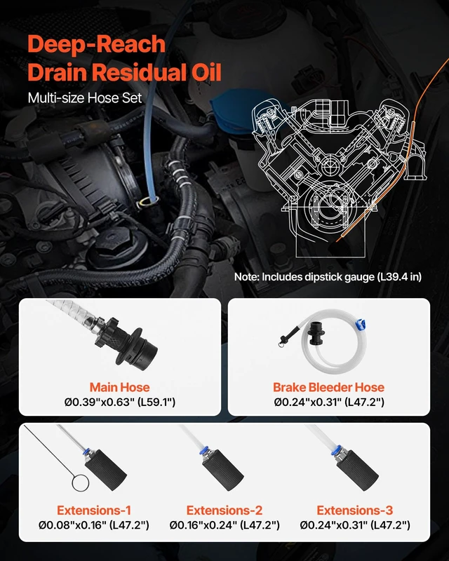 Alt view image 4 of 8 - VEVOR Fluid Extractor, 9.5 L Capacity, Manual Vacuum Oil Extractor Pump with 59 in Long Horse & Three 47 in Extension Tubes, Oil Change Pump with HDPE Tank for Cars, Lawn Mowers, Boats, Motorcycles