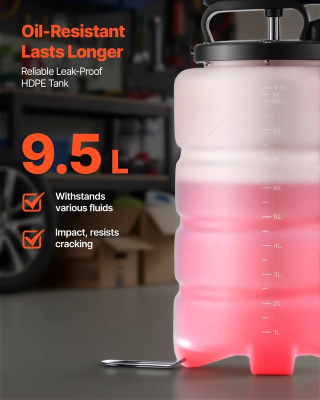 Alt view image 6 of 8 - VEVOR Fluid Extractor, 9.5 L Capacity, Manual Vacuum Oil Extractor Pump with 59 in Long Horse & Three 47 in Extension Tubes, Oil Change Pump with HDPE Tank for Cars, Lawn Mowers, Boats, Motorcycles