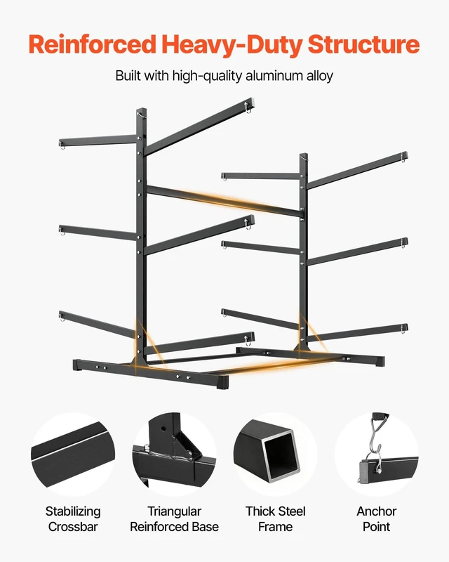 Alt view image 4 of 8 - VEVOR Kayak Storage Rack for 6 Kayaks, Holds 400 lbs, Heavy Duty Freestanding Stand for Indoor Outdoor Garage Shed Dock, Storage Rack Stand Holder for Canoe, Small Boat, SUP, Surfboard & Paddleboard