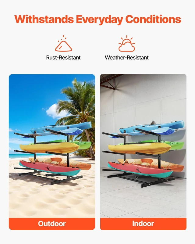 Alt view image 6 of 8 - VEVOR Kayak Storage Rack for 6 Kayaks, Holds 400 lbs, Heavy Duty Freestanding Stand for Indoor Outdoor Garage Shed Dock, Storage Rack Stand Holder for Canoe, Small Boat, SUP, Surfboard & Paddleboard