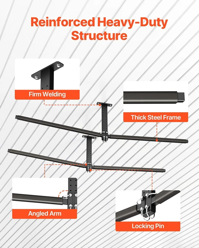 Alt view image 4 of 8 - VEVOR Kayak Storage Rack for 2 Kayaks, Holds Up to 250 lbs, Heavy Duty Adjustable Ceiling Rack for Garage Ceiling Mount, Overhead Garage Storage Hanger for Canoe, Ladder, SUP, Surfboard & Paddleboard