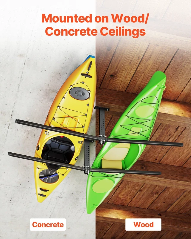 Alt view image 6 of 8 - VEVOR Kayak Storage Rack for 2 Kayaks, Holds Up to 250 lbs, Heavy Duty Adjustable Ceiling Rack for Garage Ceiling Mount, Overhead Garage Storage Hanger for Canoe, Ladder, SUP, Surfboard & Paddleboard