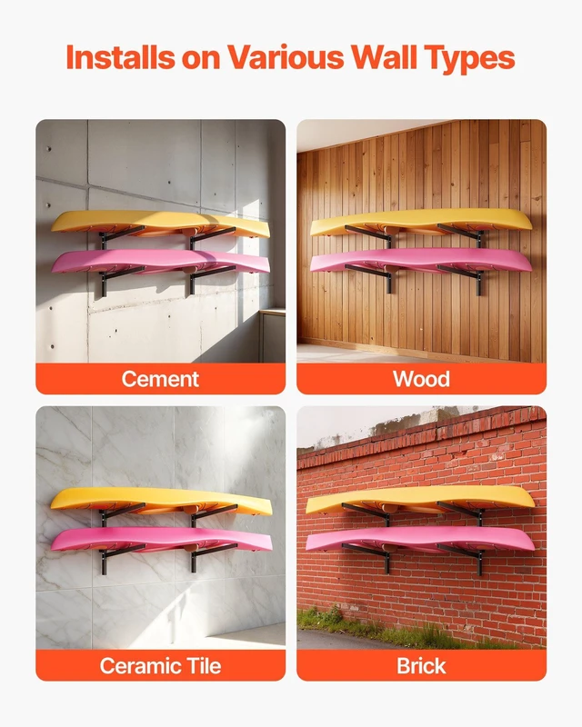 Alt view image 6 of 8 - VEVOR Kayak Storage Rack for 2 Kayaks, Holds 200 lbs, Heavy Duty Adjustable Wall Mount Stand for Indoor Outdoor Garage Shed Dock, Storage Holder for Canoe, Small Boat, SUP, Surfboard & Paddleboard