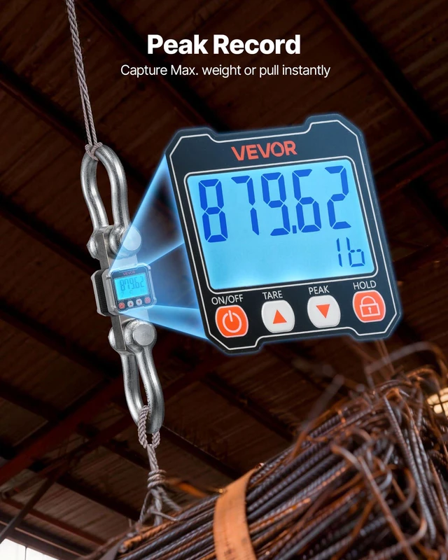 Alt view image 4 of 8 - VEVOR Digital Crane Scale, 22000 lbs/10 T Max Capacity, Heavy Duty Industrial Hanging Scale with Cast Aluminum Case & LCD Display, 5 lbs Division & 3 Unit Switch, Remote Control for Garage Factory