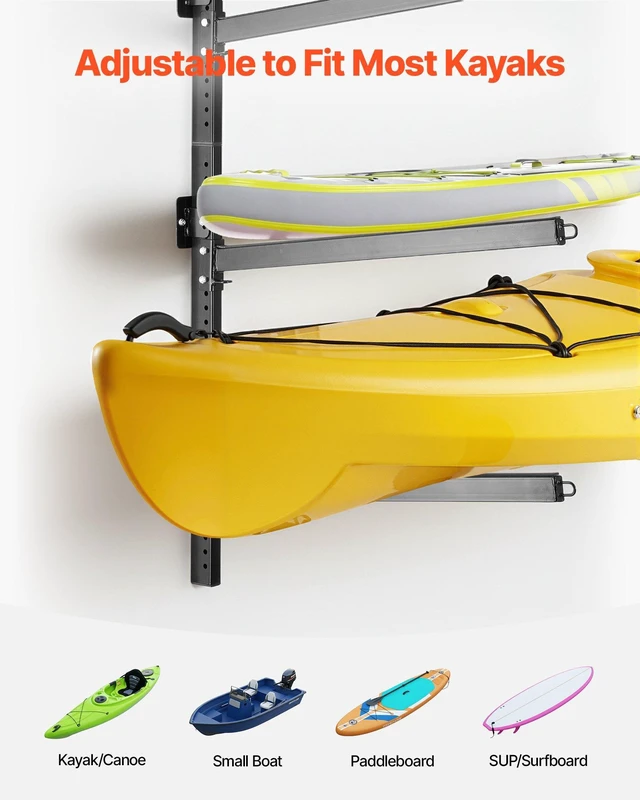 Alt view image 3 of 8 - VEVOR Kayak Storage Rack for 4 Kayaks, Holds 300 lbs, Heavy Duty Adjustable Wall Mount Stand for Indoor Outdoor Garage Shed Dock, Storage Holder for Canoe, Small Boat, SUP, Surfboard & Paddleboard