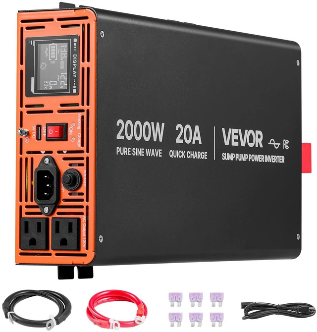 Main image of VEVOR 2000W Sump Pump Battery Backup System, LCD Display, Auto Switches to Battery Inverter Power for Sump Pump, Pure Sine Wave, for Basement Protection Emergency Power Outage, Batteries Not Included