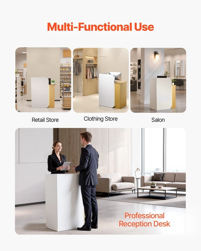 Alt view image 7 of 8 - VEVOR Reception Desk, 31.5 inch Rectangular Front Counter Table, Modern Office Reception Desk with LED Light, 2 Drawers & Power Outlets, Retail Counter Table for Checkout, Lobby, Beauty Salon, Office