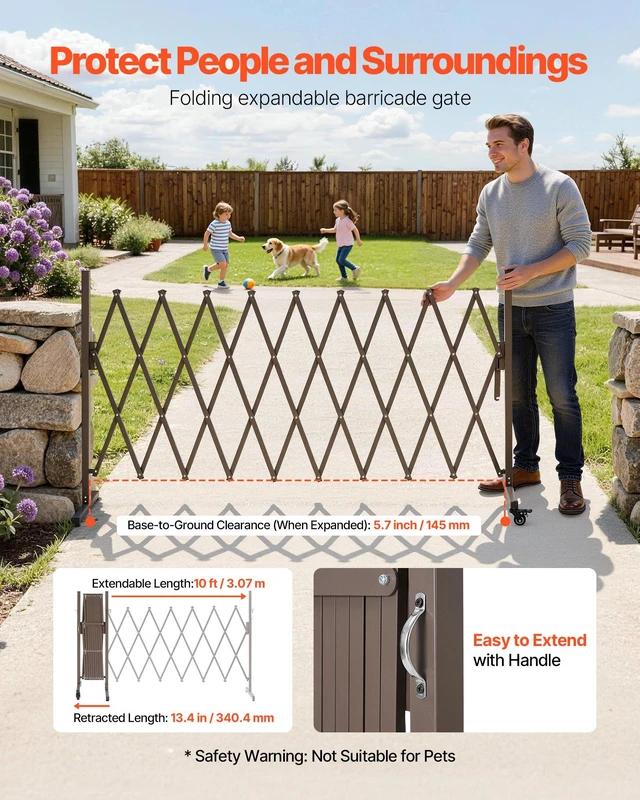 Alt view image 3 of 8 - VEVOR Expandable Barricade, 10FT Expandable Safety Barrier, Flexible Mobile Barricade with Locking Casters, Portable Folding Security Gate Metal Traffic Fence for Patio Garden Stairway