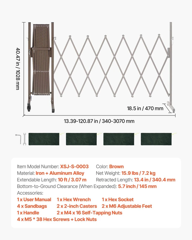 Alt view image 7 of 8 - VEVOR Expandable Barricade, 10FT Expandable Safety Barrier, Flexible Mobile Barricade with Locking Casters, Portable Folding Security Gate Metal Traffic Fence for Patio Garden Stairway