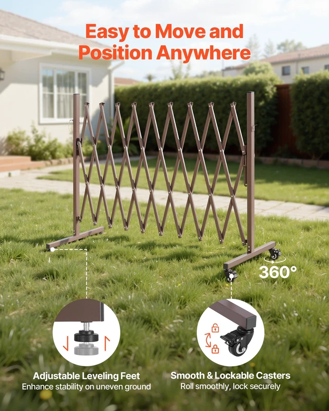 Alt view image 4 of 8 - VEVOR Expandable Barricade, 10FT Expandable Safety Barrier, Flexible Mobile Barricade with Locking Casters, Portable Folding Security Gate Metal Traffic Fence for Patio Garden Stairway