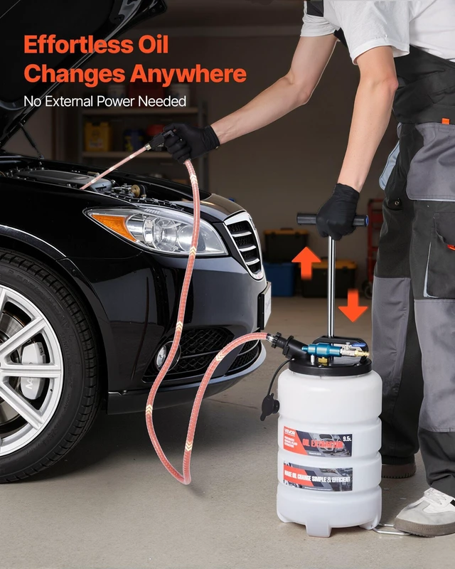Alt view image 3 of 8 - VEVOR Fluid Extractor, 9.5 L Capacity, Pneumatic/Manual Vacuum Oil Extractor Pump with 59 in Long Horse & Three 47 in Extension Tubes, Oil Change Pump with PE Tank for Cars, Lawn Mowers, Boats