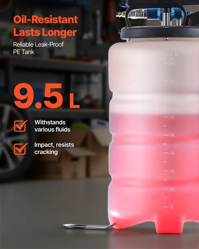 Alt view image 6 of 8 - VEVOR Fluid Extractor, 9.5 L Capacity, Pneumatic/Manual Vacuum Oil Extractor Pump with 59 in Long Horse & Three 47 in Extension Tubes, Oil Change Pump with PE Tank for Cars, Lawn Mowers, Boats