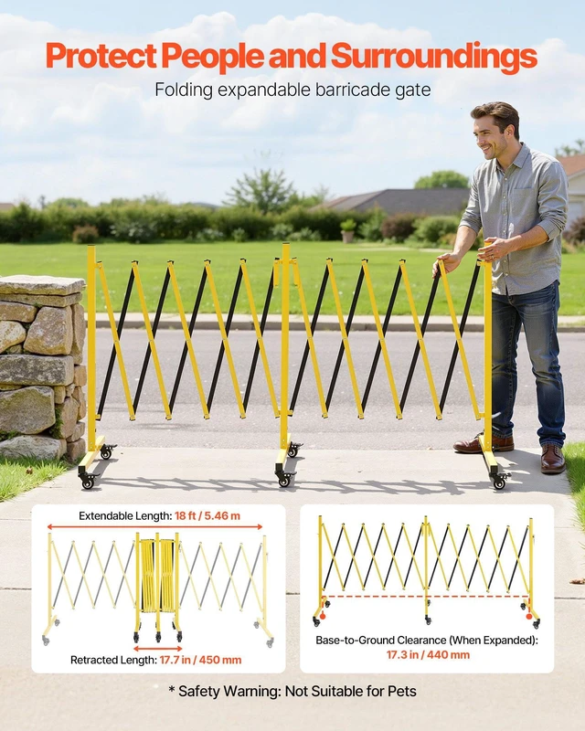 Alt view image 3 of 8 - VEVOR Double Expandable Barricades, 18FT Industrial Safety Barriers, Flexible Mobile Barricade with Locking Casters, Portable Folding Security Gate Metal Traffic Fence for Driveway Warehouse Elevator