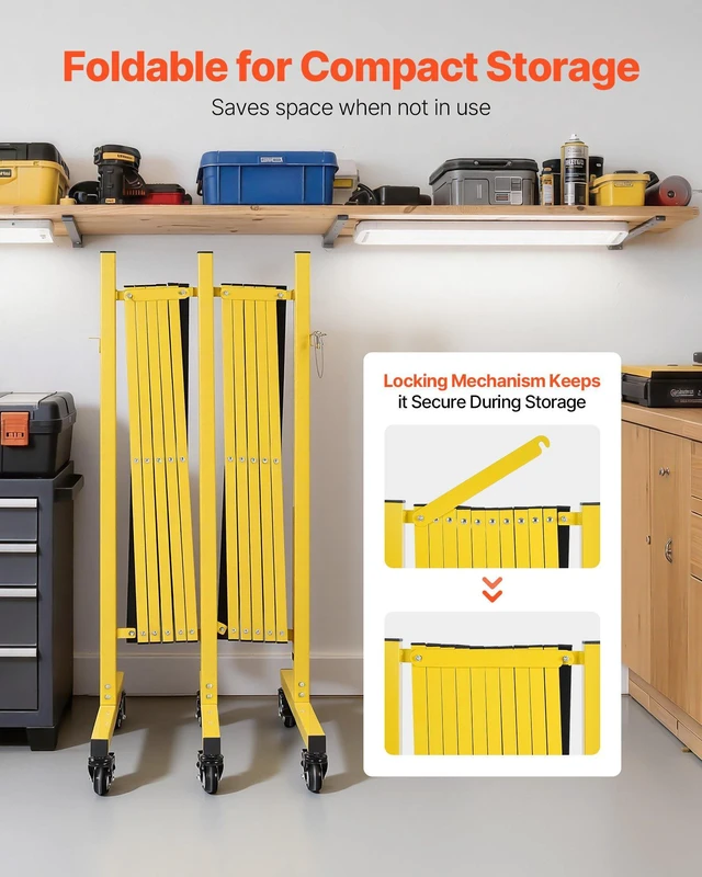Alt view image 6 of 8 - VEVOR Double Expandable Barricades, 18FT Industrial Safety Barriers, Flexible Mobile Barricade with Locking Casters, Portable Folding Security Gate Metal Traffic Fence for Driveway Warehouse Elevator