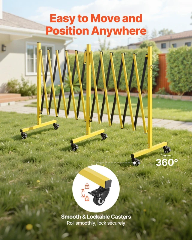 Alt view image 4 of 8 - VEVOR Double Expandable Barricades, 18FT Industrial Safety Barriers, Flexible Mobile Barricade with Locking Casters, Portable Folding Security Gate Metal Traffic Fence for Driveway Warehouse Elevator
