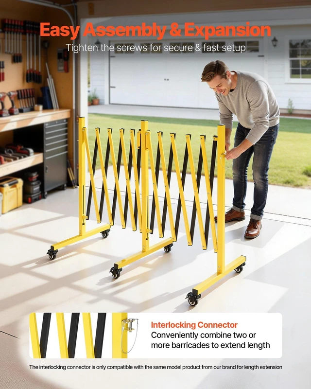 Alt view image 5 of 8 - VEVOR Double Expandable Barricades, 18FT Industrial Safety Barriers, Flexible Mobile Barricade with Locking Casters, Portable Folding Security Gate Metal Traffic Fence for Driveway Warehouse Elevator