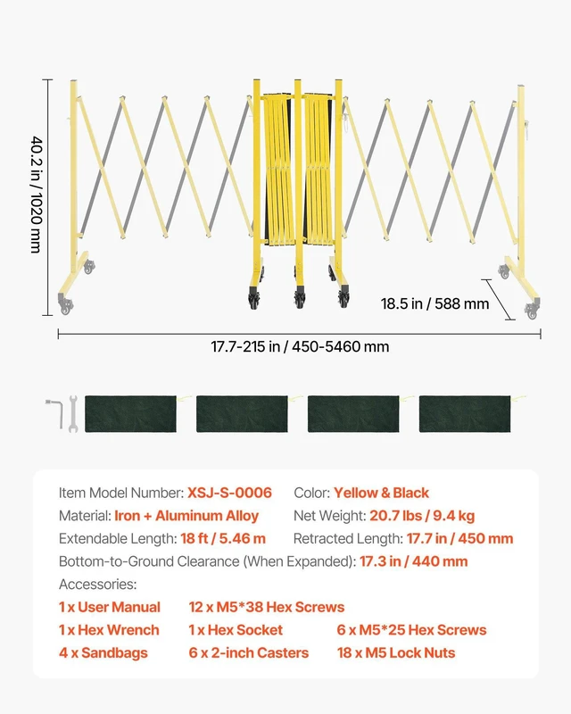 Alt view image 7 of 8 - VEVOR Double Expandable Barricades, 18FT Industrial Safety Barriers, Flexible Mobile Barricade with Locking Casters, Portable Folding Security Gate Metal Traffic Fence for Driveway Warehouse Elevator