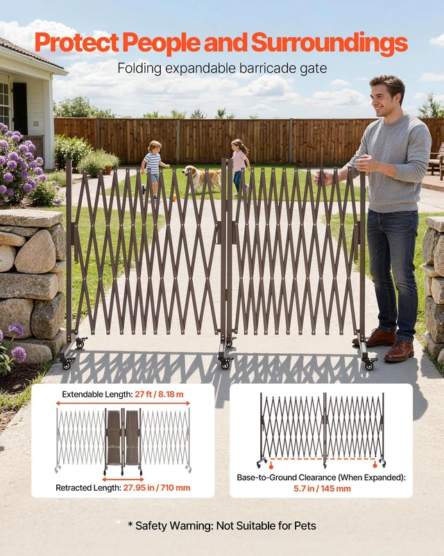 Alt view image 3 of 8 - VEVOR Double Expandable Barricades, 27FT Expandable Safety Barrier, 0-180° Rotatable Mobile Barricade with Locking Casters, Portable Folding Security Gate Traffic Fence for Patio Garden Stairway