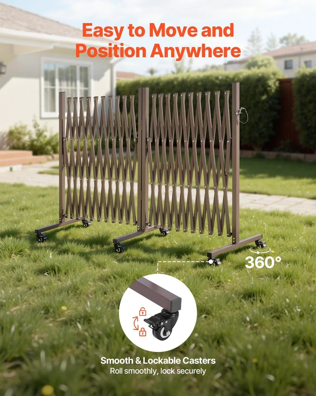Alt view image 4 of 8 - VEVOR Double Expandable Barricades, 27FT Expandable Safety Barrier, 0-180° Rotatable Mobile Barricade with Locking Casters, Portable Folding Security Gate Traffic Fence for Patio Garden Stairway