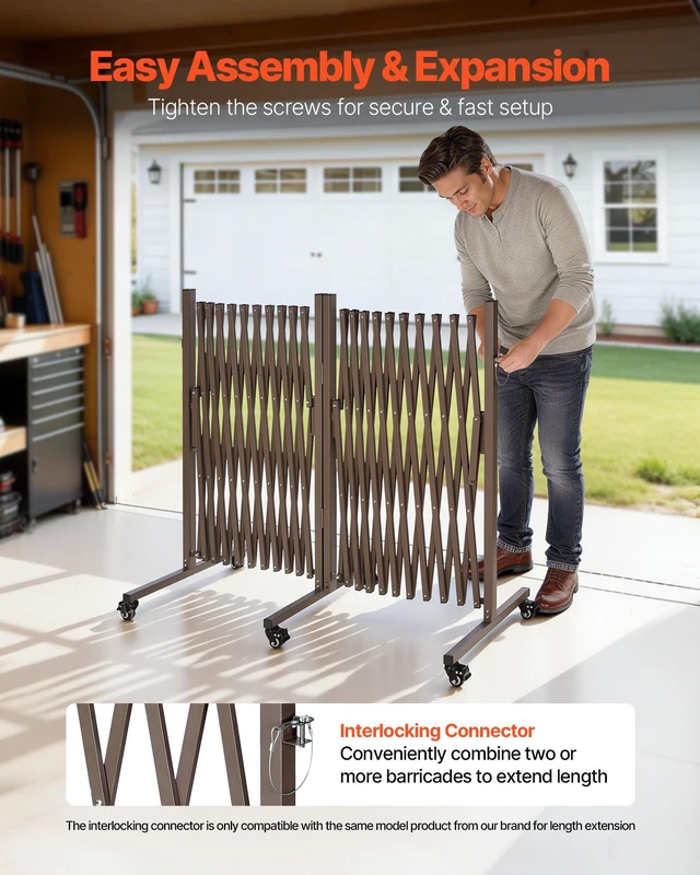 Alt view image 5 of 8 - VEVOR Double Expandable Barricades, 27FT Expandable Safety Barrier, 0-180° Rotatable Mobile Barricade with Locking Casters, Portable Folding Security Gate Traffic Fence for Patio Garden Stairway