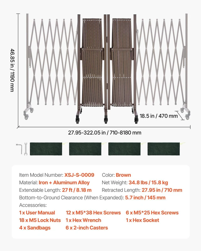 Alt view image 7 of 8 - VEVOR Double Expandable Barricades, 27FT Expandable Safety Barrier, 0-180° Rotatable Mobile Barricade with Locking Casters, Portable Folding Security Gate Traffic Fence for Patio Garden Stairway
