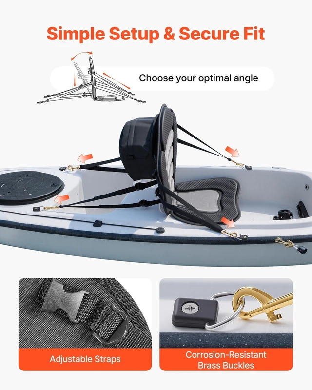 Alt view image 4 of 8 - VEVOR Kayak Seat, 1 Pack 0.5" Thick, Universal Paddle Board Seat with Back Support, Sit-on-Top Soft Padded Cushion with Storage Bag & Adjustable Straps for SUP, Canoe, Fishing Boat, Inflatable Kayak