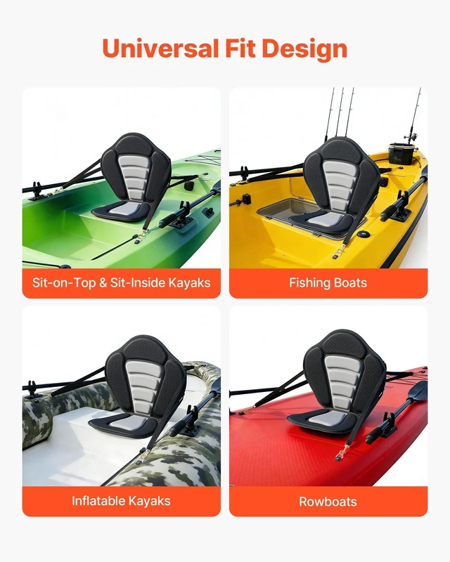 Alt view image 5 of 8 - VEVOR Kayak Seat, 1 Pack 0.5" Thick, Universal Paddle Board Seat with Back Support, Sit-on-Top Soft Padded Cushion with Storage Bag & Adjustable Straps for SUP, Canoe, Fishing Boat, Inflatable Kayak