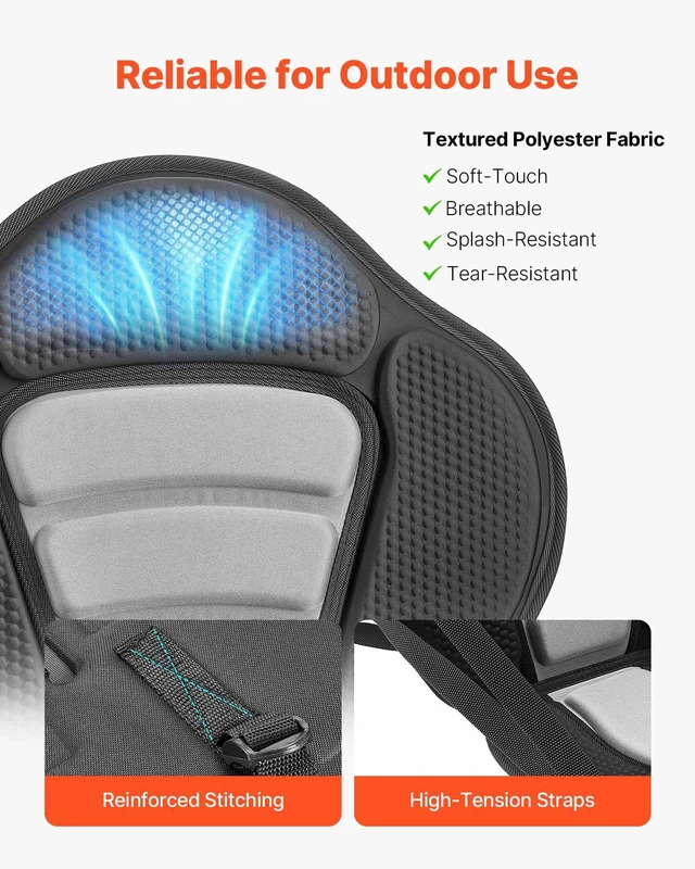 Alt view image 6 of 8 - VEVOR Kayak Seat, 1 Pack 0.5" Thick, Universal Paddle Board Seat with Back Support, Sit-on-Top Soft Padded Cushion with Storage Bag & Adjustable Straps for SUP, Canoe, Fishing Boat, Inflatable Kayak