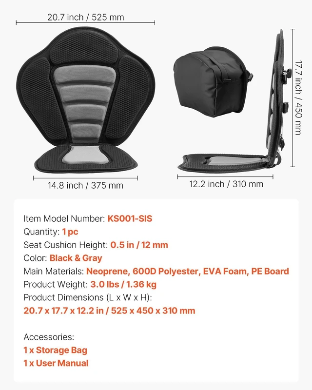 Alt view image 7 of 8 - VEVOR Kayak Seat, 1 Pack 0.5" Thick, Universal Paddle Board Seat with Back Support, Sit-on-Top Soft Padded Cushion with Storage Bag & Adjustable Straps for SUP, Canoe, Fishing Boat, Inflatable Kayak