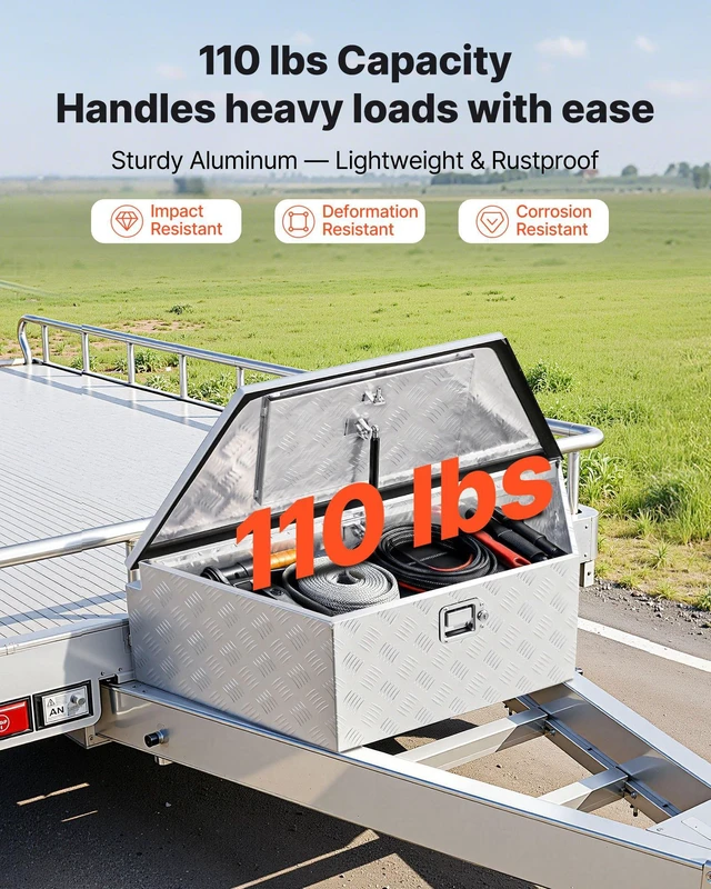 Alt view image 3 of 8 - VEVOR Trailer Tongue Box, 39" x 16.5" x 12" Aluminum Trailer Tongue Tool Box, Heavy Duty Storage Organizer with Lock & Keys, Utility Tool Chest for Pickup Truck Bed, RV, SUV, Off-Road Vehicle, Silver