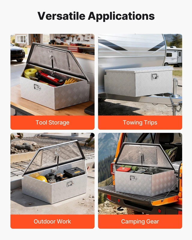 Alt view image 6 of 8 - VEVOR Trailer Tongue Box, 39" x 16.5" x 12" Aluminum Trailer Tongue Tool Box, Heavy Duty Storage Organizer with Lock & Keys, Utility Tool Chest for Pickup Truck Bed, RV, SUV, Off-Road Vehicle, Silver