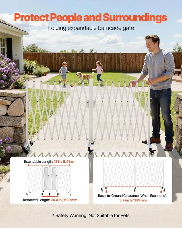 Alt view image 3 of 8 - VEVOR Double Expandable Barricades, 18FT Expandable Safety Barrier, 0-180° Rotatable Mobile Barricade with Locking Casters, Portable Folding Security Gate Traffic Fence for Patio Garden Stairway