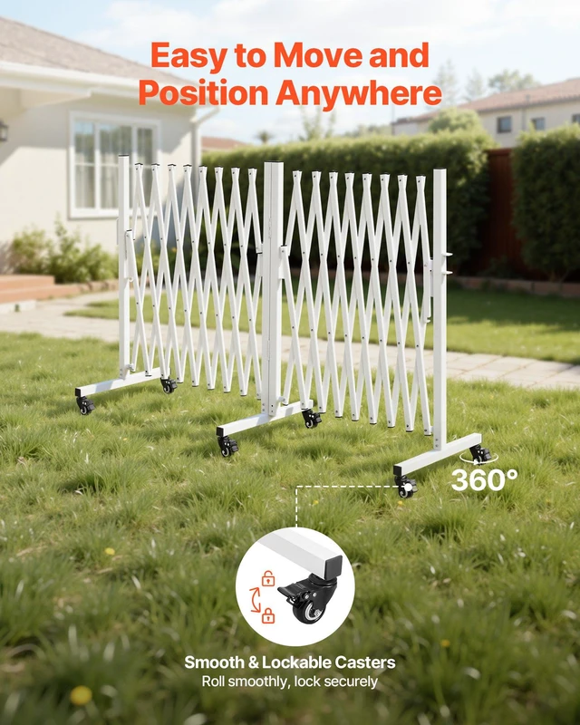 Alt view image 4 of 8 - VEVOR Double Expandable Barricades, 18FT Expandable Safety Barrier, 0-180° Rotatable Mobile Barricade with Locking Casters, Portable Folding Security Gate Traffic Fence for Patio Garden Stairway