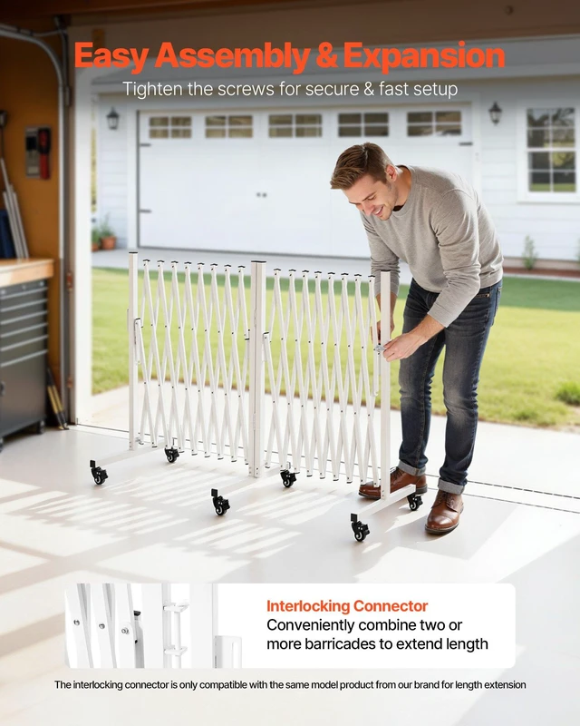 Alt view image 5 of 8 - VEVOR Double Expandable Barricades, 18FT Expandable Safety Barrier, 0-180° Rotatable Mobile Barricade with Locking Casters, Portable Folding Security Gate Traffic Fence for Patio Garden Stairway